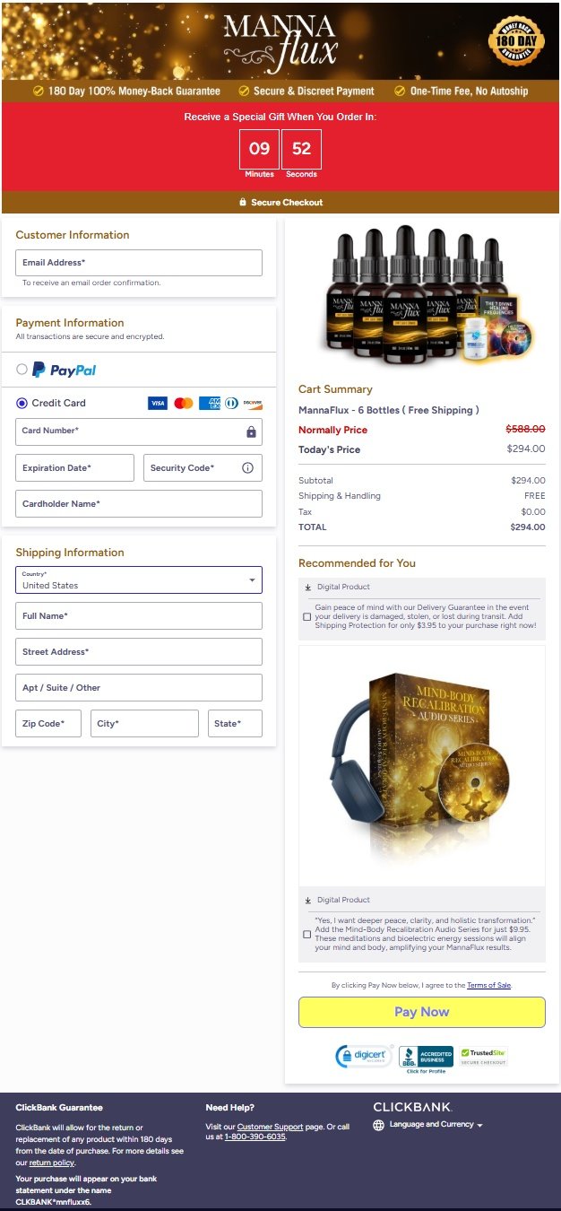 MannaFlux Official Website Secure Order Page